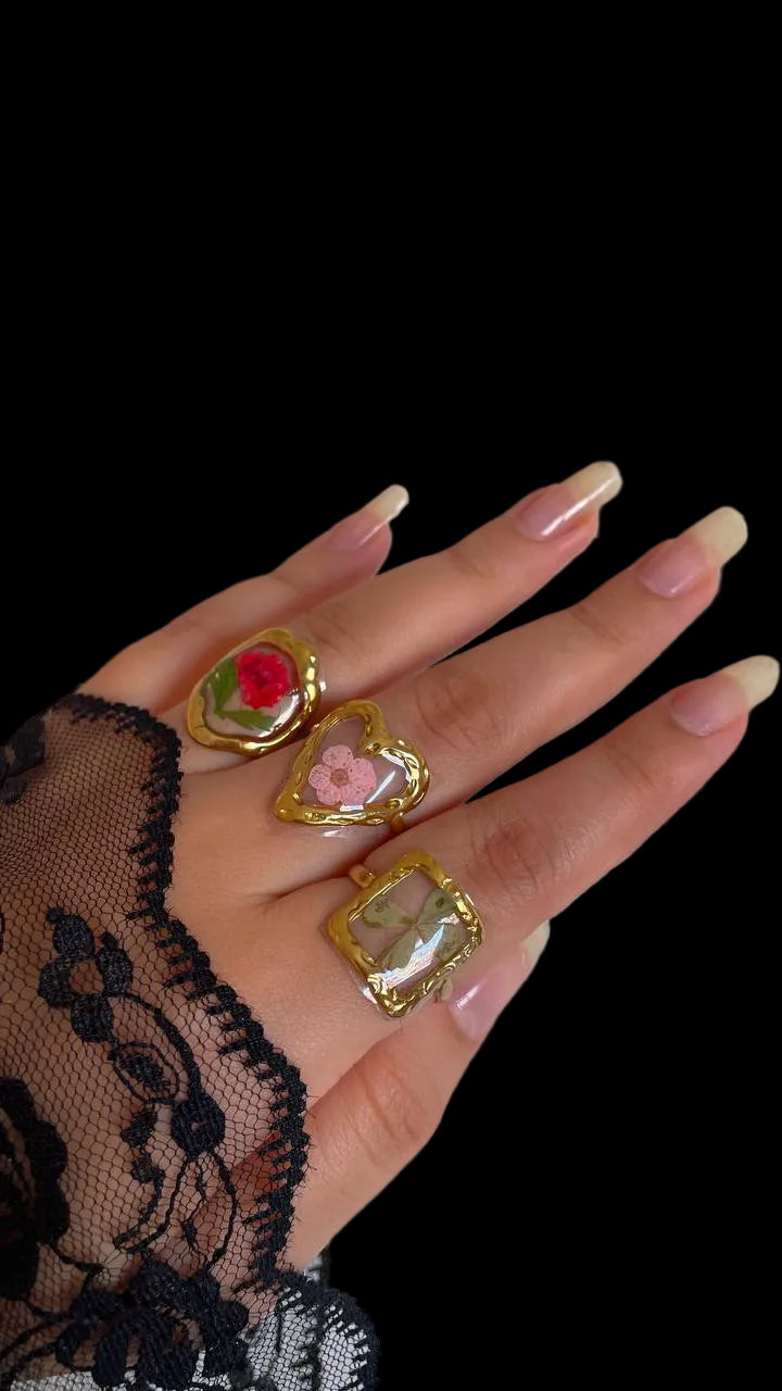 Bagues Fleurs Séchées — Collection Botanique Dorée ✨