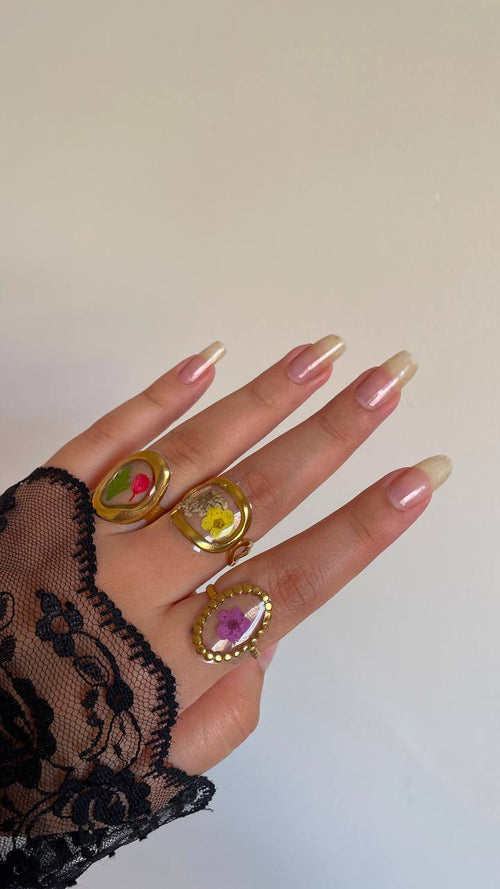 Bagues Fleurs Séchées — Collection Botanique Dorée ✨